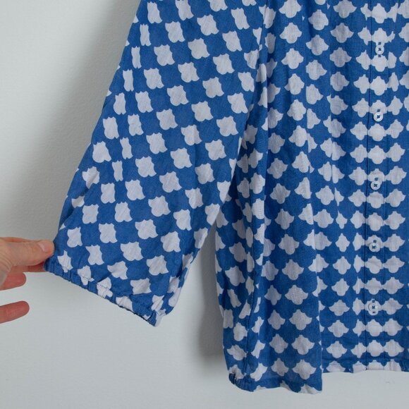 Talbots Womens Linen Button Down Geometric Top Size S Petite 3/4 Sleeve Summer - Picture 8 of 11